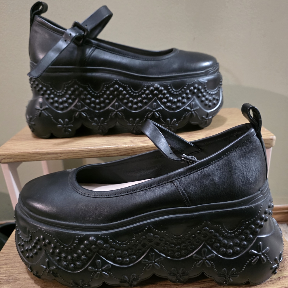 Simone Rocha Black Platform Shoes with Floral Accents